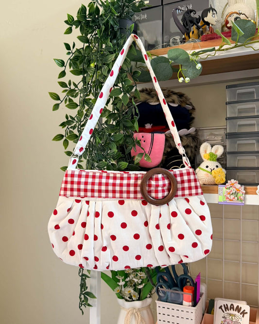Button Bag | White & Red Polka Dot