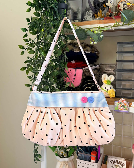Button Bag | White & Black Polka Dot