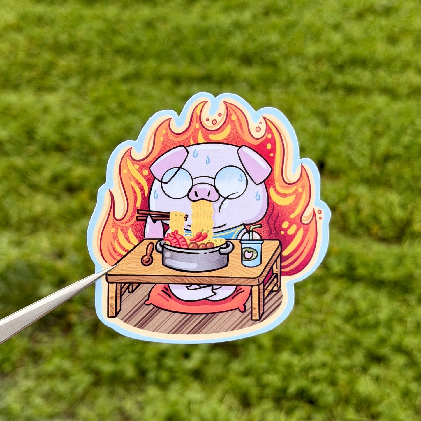 Pig "Steve" eat spicy ramen noodle Vinyl Sticker