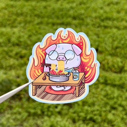 Pig "Steve" eat spicy ramen noodle Vinyl Sticker