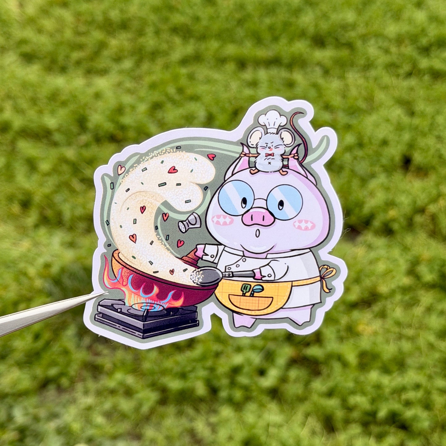 Mouse "Bonnie" and Pig "Steve" cooking Vinyl Sticker