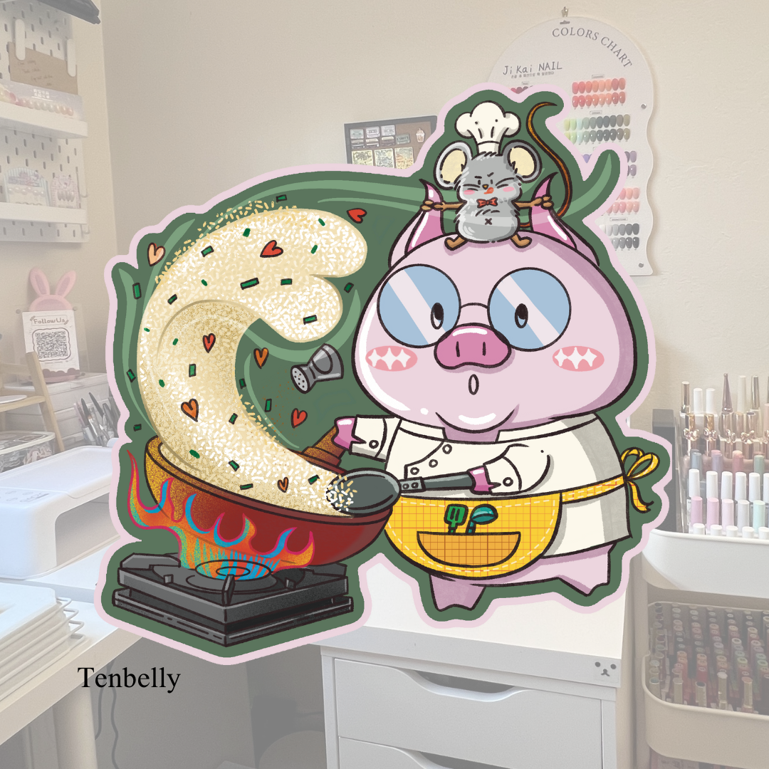 Mouse "Bonnie" and Pig "Steve" cooking Vinyl Sticker