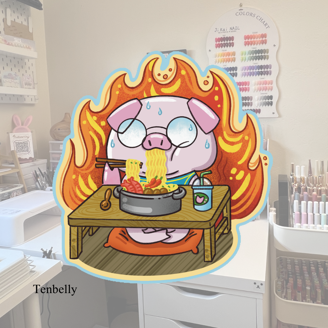 Pig "Steve" eat spicy ramen noodle Vinyl Sticker