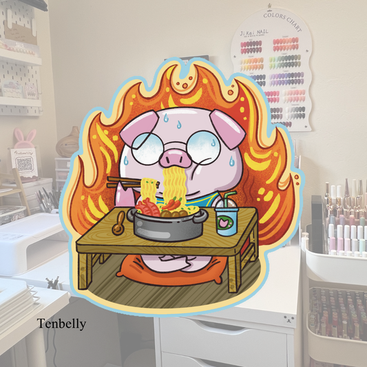 Pig "Steve" eat spicy ramen noodle Vinyl Sticker